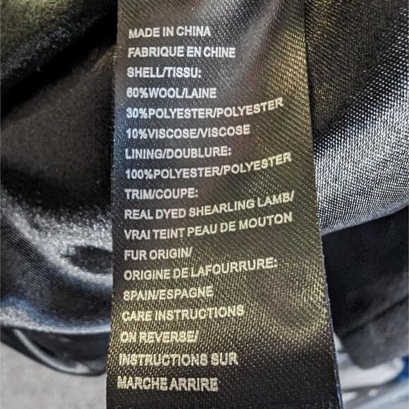 Sofia Cashmere Jacket Pea Coat Black Wool Blend Shearling Trim Size 6 - Picture 6 of 6